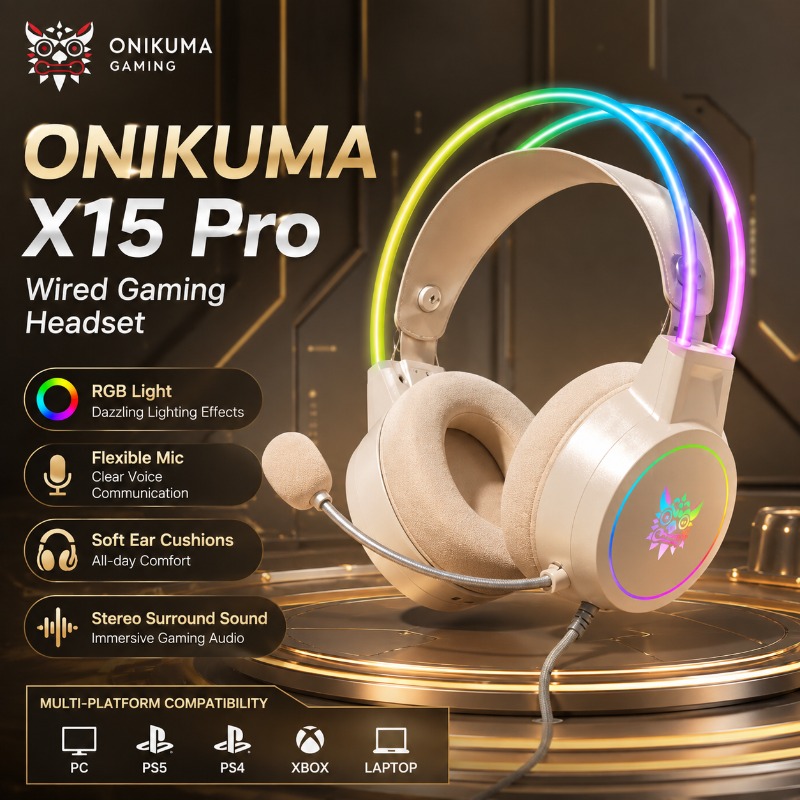 Gaming Headset With Mic Rgb - Słuchawki gamingowe ONIKUMA X15 Pro, przewodowe,